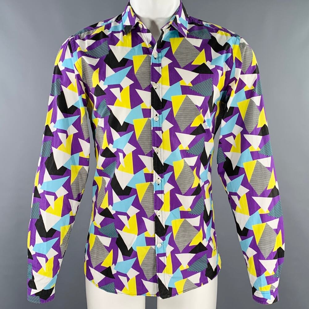 PULL-IN Size M Purple Blue Yellow Geometric Cotton Long Sleeve Shirt